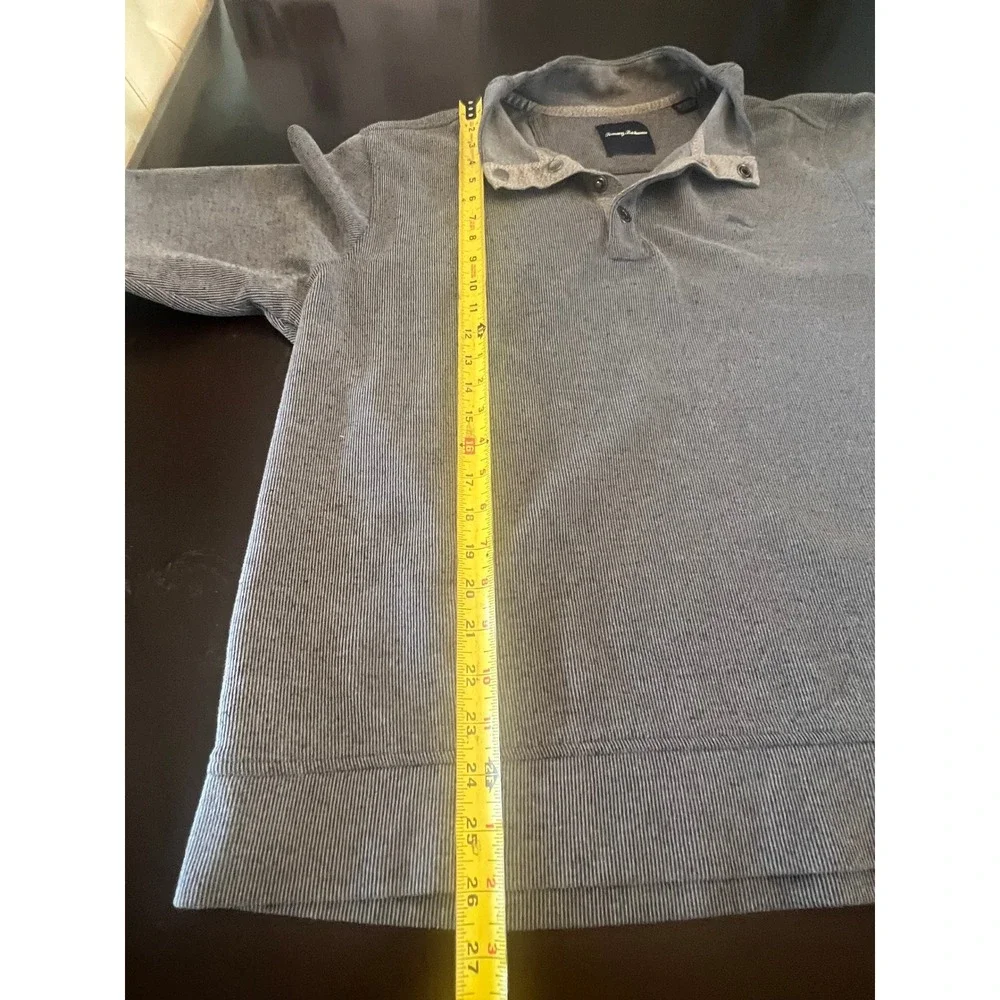 Tommy Bahama Mens XL Grey Ribbed Mock Neck 4-Button Pullover Sweater Marlin Logo
